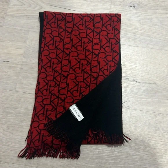 Calvin Klein Red and Black Logo Scarf - Picture 2 of 2